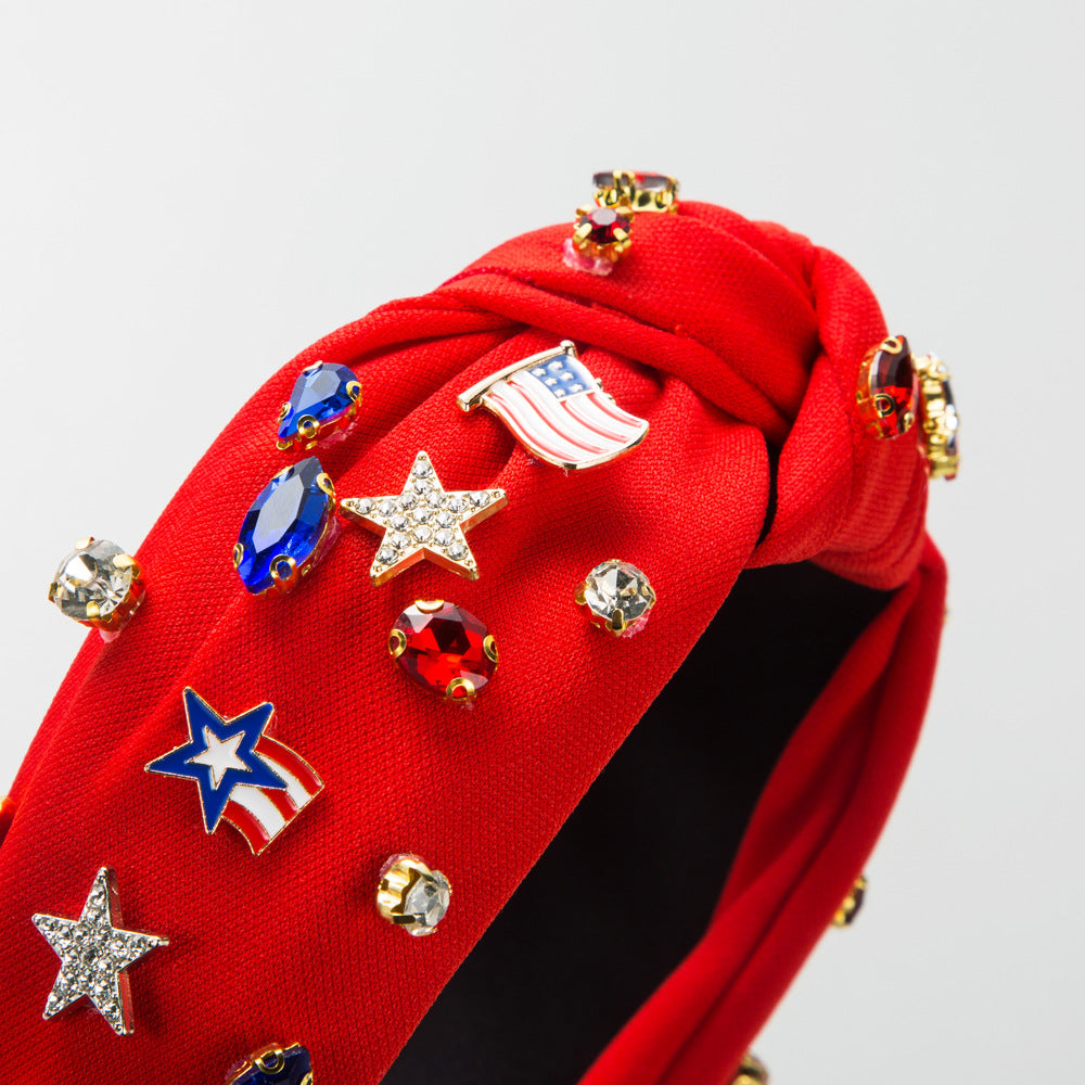 Creative Independence Day Headband with Knot and Rhinestones