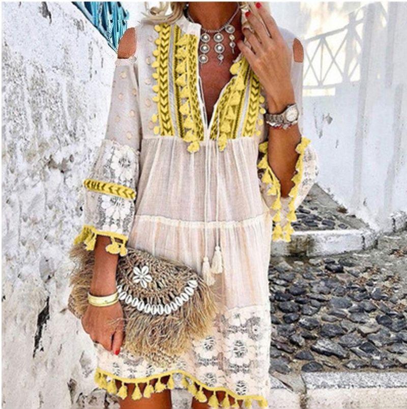 Spring And Summer New 7 Colors Boho Dress Ladies Fashion Sweet Lady Dress Plus Size S-5Xl