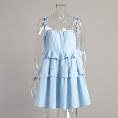 Layered Ruffle Mini Dress Comfortable Casual Cotton