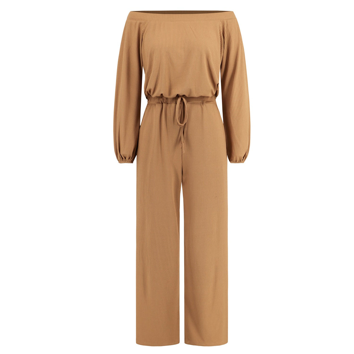 Women'S Autumn And Winter New Casual One Shoulder Long Sleeved Waist Trimming Jumpsuit With Tie Up Wide Leg Pants