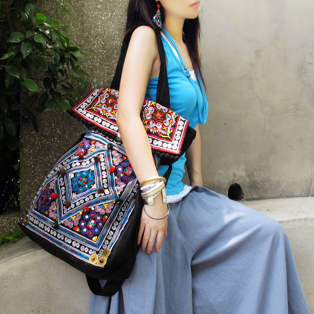 Original Ethnic Embroidery Bag Large Capacity One Shoulder Portable Bag Travel Bag Canvas Bag Women'S Bag