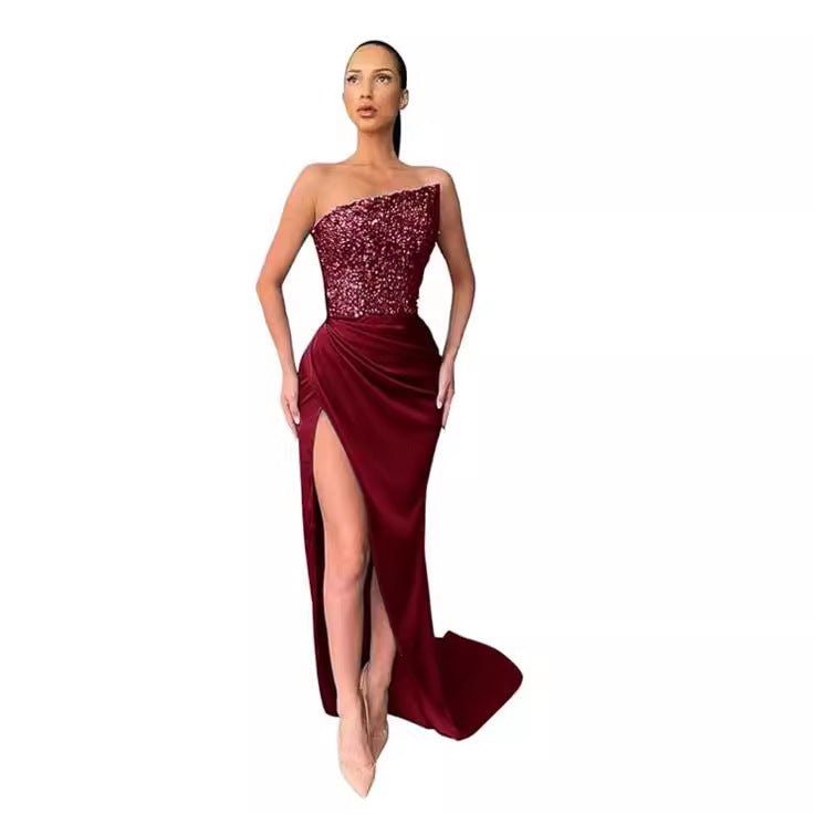 Green Sequin Evening Gown Sleeveless Elegant Maxi Dress