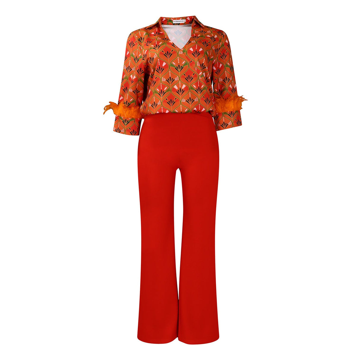 Elegant Printed Long Sleeve Shirt And Wide Leg Pants Set