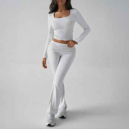 Casual Knit Long Sleeve Top and Pants Set
