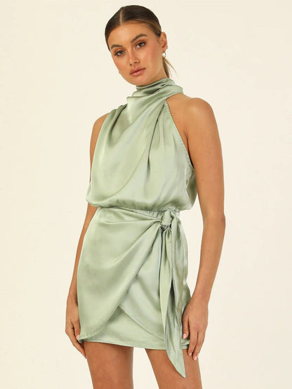 Elegant Satin Halter Neck Dress for Special Occasions