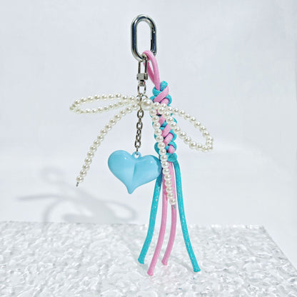 Cute Pearl Bow Colorful Braided Bag Charm