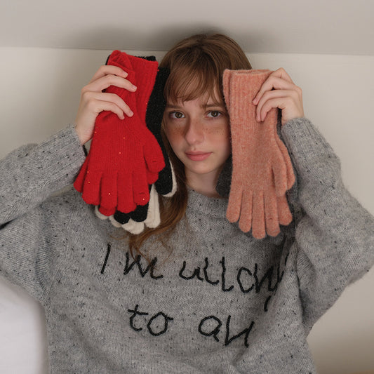 Handmade Wool Blend Sequin Mittens With Touch Screen Capability