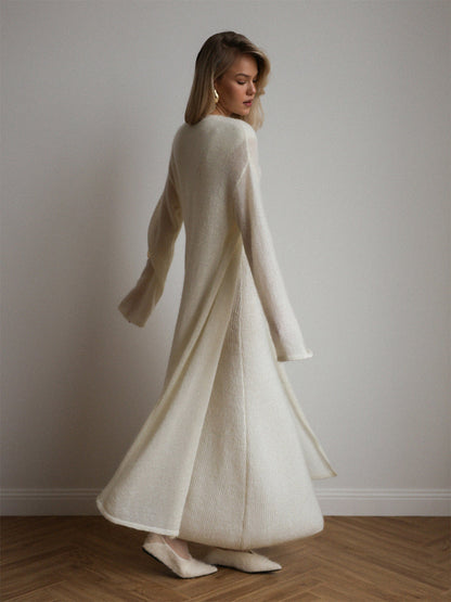 Knitted Cardigan Dress Set Stylish Basic Long Dress