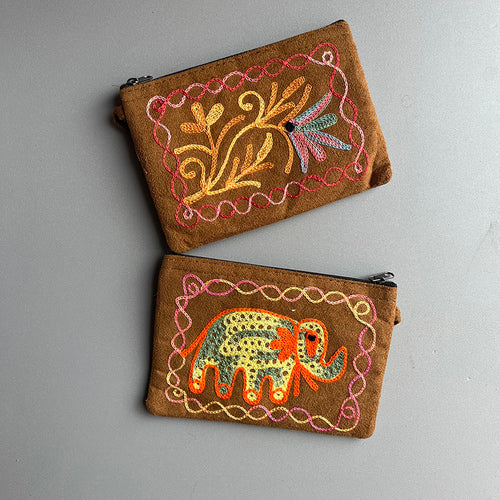 Nepali Hand-Embroidered Suede Ethnic Style Mini Coin Purse Pocket Card Bag Short Fabric Coin Bag