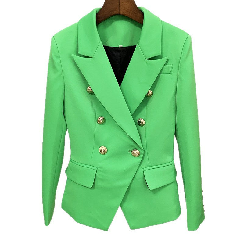Green Blazer With Metal Lion Head Buttons