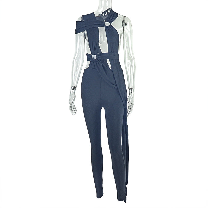 Stylish Hollow-Out Bodysuit With Metal Accent For Women