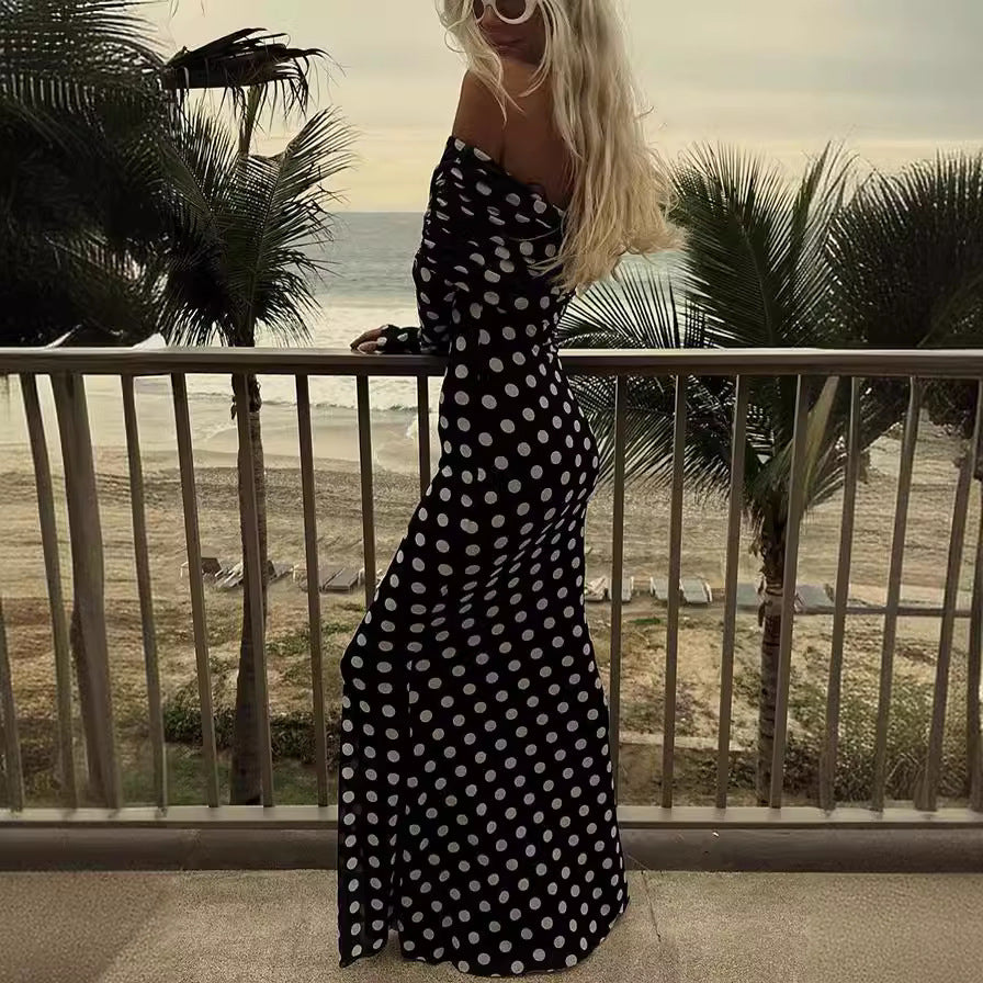 Polka Dot Mesh Off-Shoulder Bodycon Dress for Women