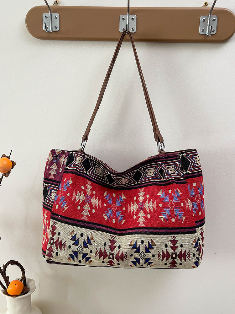Trendy Ethnic Style Large Capacity Canvas Tote Bag