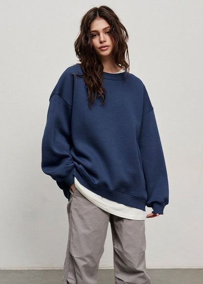 Oversized Cotton Blend Sweatshirt Navy Comfortable