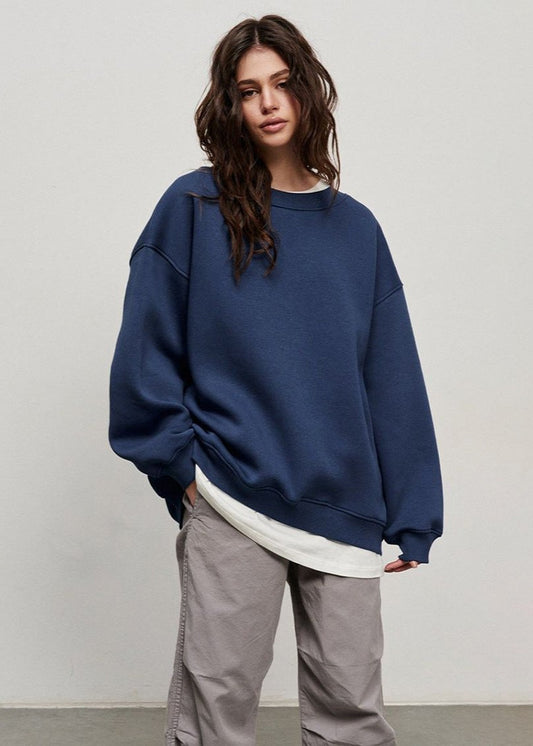 Oversized Cotton Blend Sweatshirt Navy Comfortable