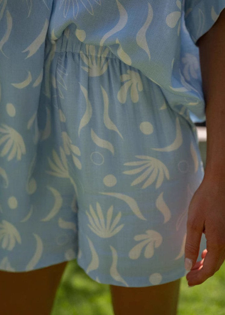 Light Blue Cotton Palm Print Co-Ord Set