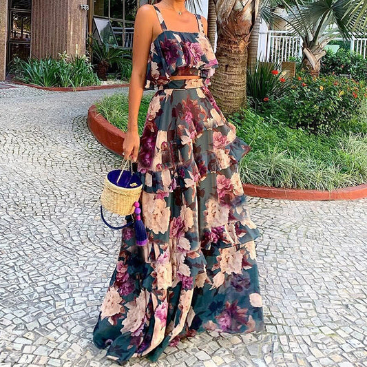 Floral Print Two-Piece Dress Set for Women