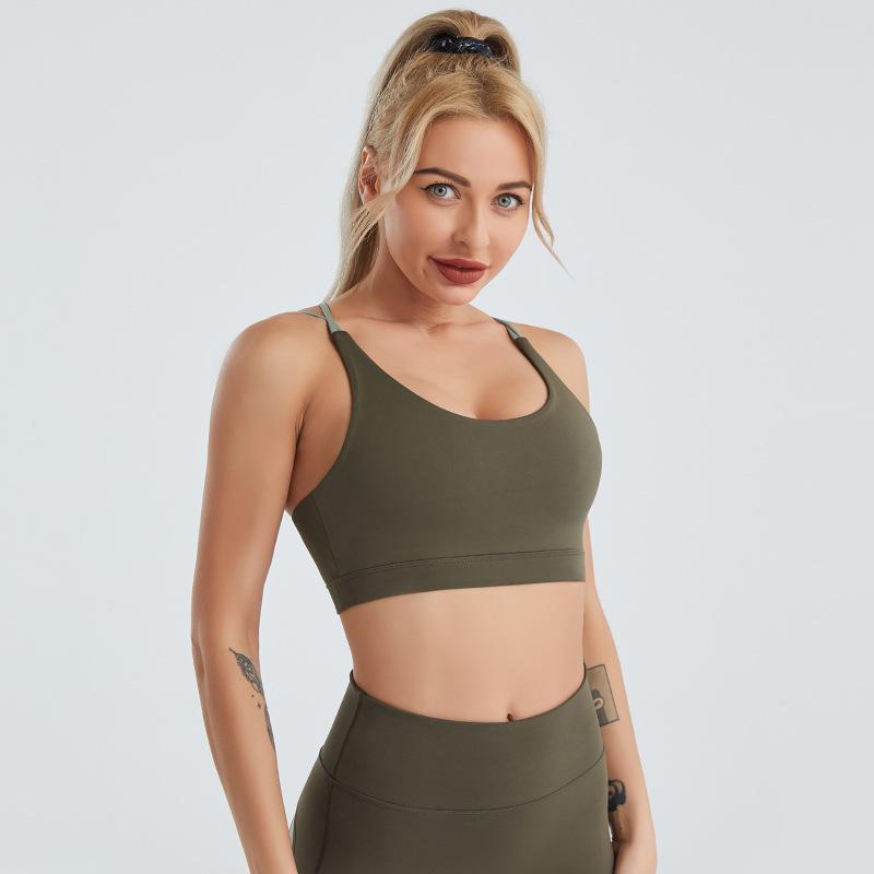 Yoga Bra Women'S Shockproof Gathered Fitness Clothes Fast Drying Naked Feeling Beautiful Back Sports Underwear Summer