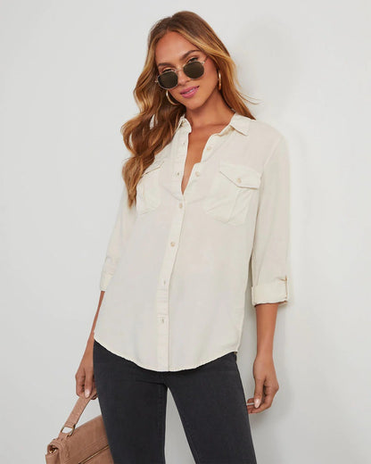 Casual Long Sleeve Denim Shirt With Polo Collar