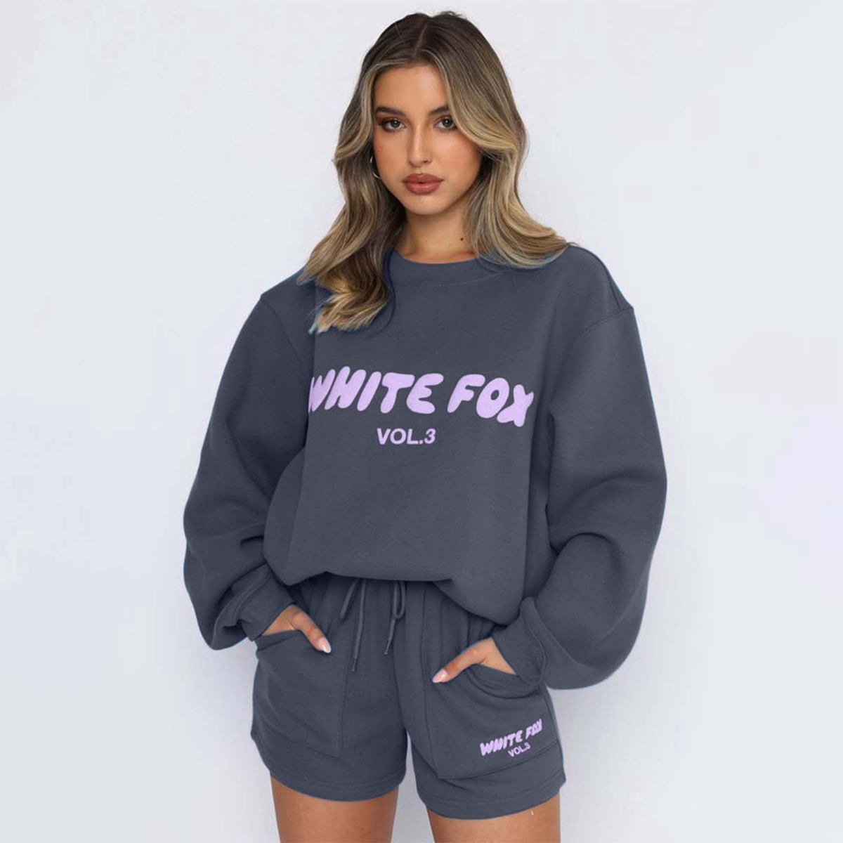 Letter Print Loose Sweatshirt Short Casual Set