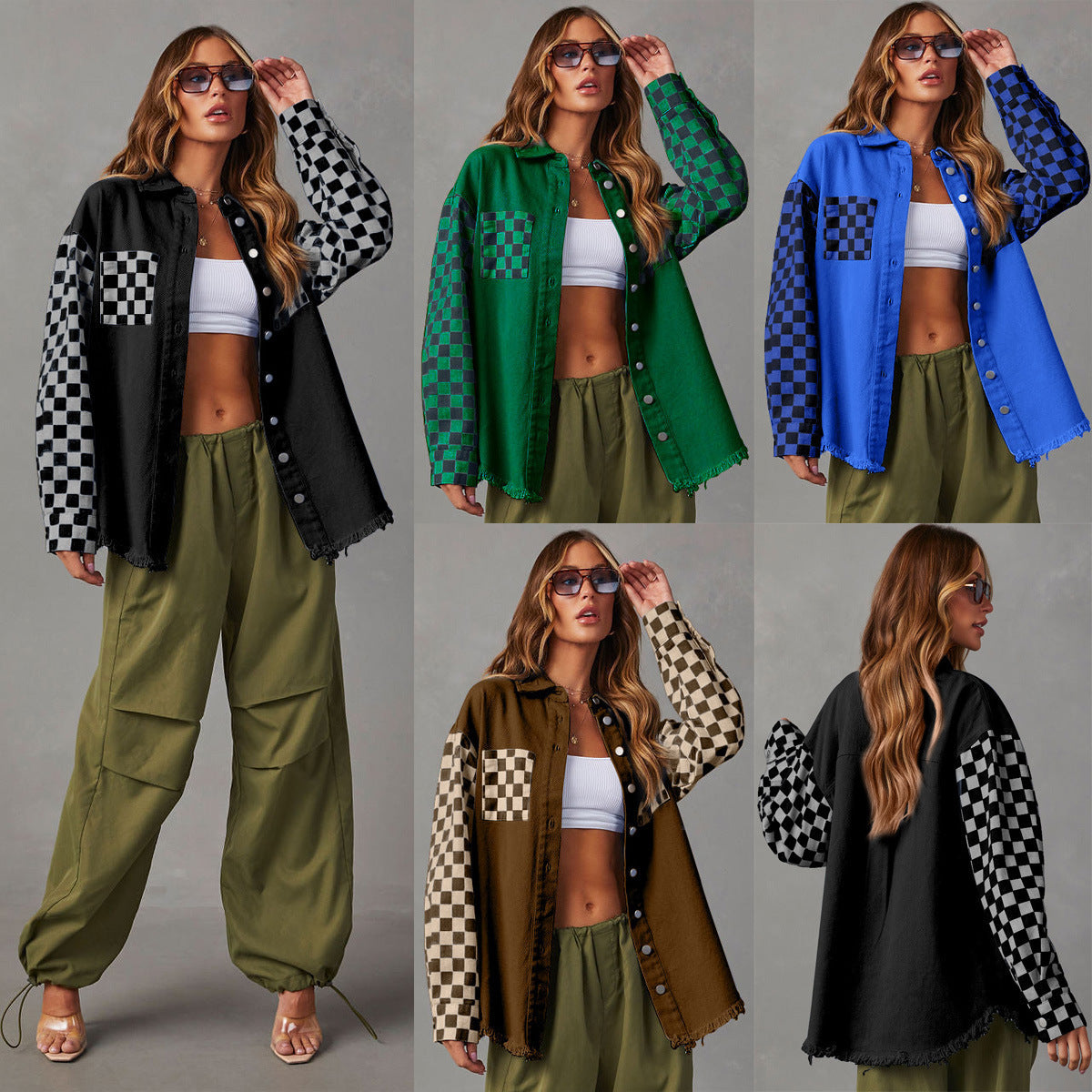 Casual Loose Plaid Denim Jacket for Women