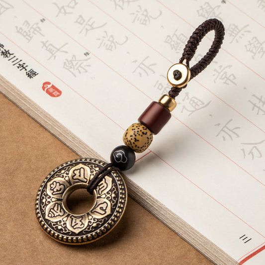 Six-Character Mantra Pendant Brass Car Keychain Small Pendant