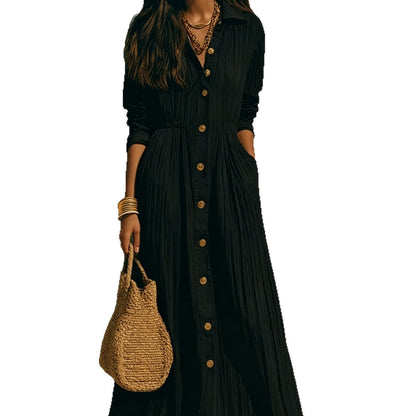 Oversized Crinkled Button Down Shirt Maxi Dress