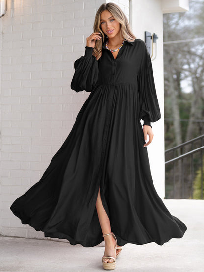 Autumn And Winter New Product Long Solid Color Dress Button Long Dress Loose Oversized Swing Skirt