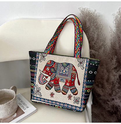 Bohemian Floral Embroidered Tote Bag Stylish Canvas Shoulder Bag
