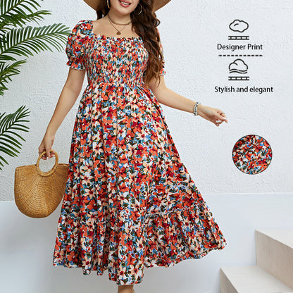 Summer Floral Off-Shoulder Waist-Defining Maxi Dress