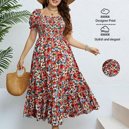 Summer Floral Off-Shoulder Waist-Defining Maxi Dress