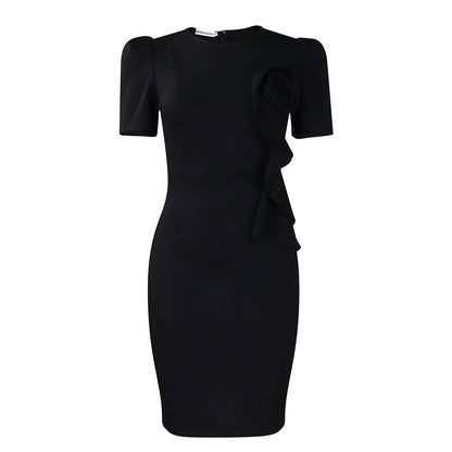 Elegant Bodycon Ruffle Sleeve Dress In Solid Color