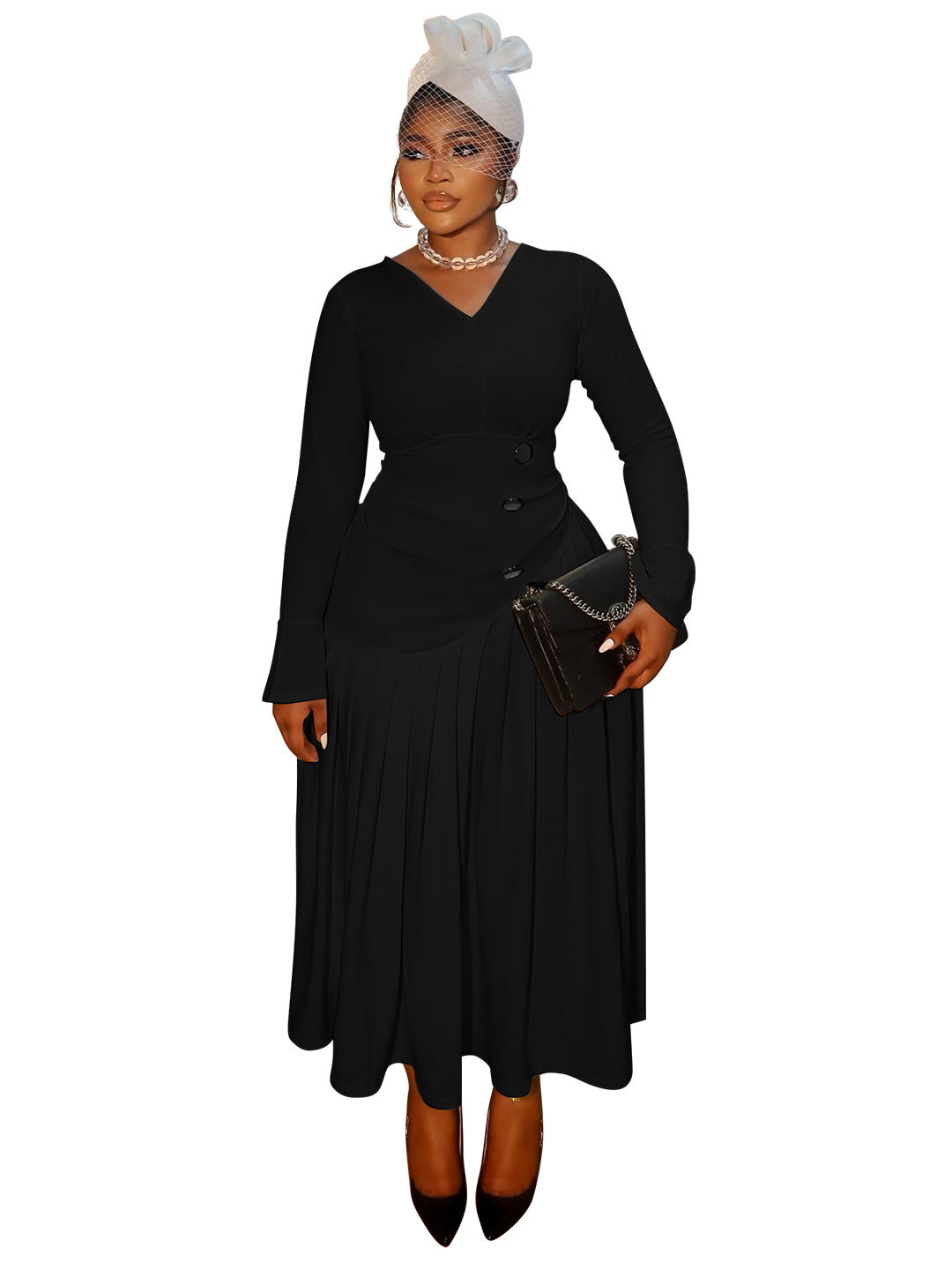 Fashionable V-Neck Maxi Dress With Ruffles