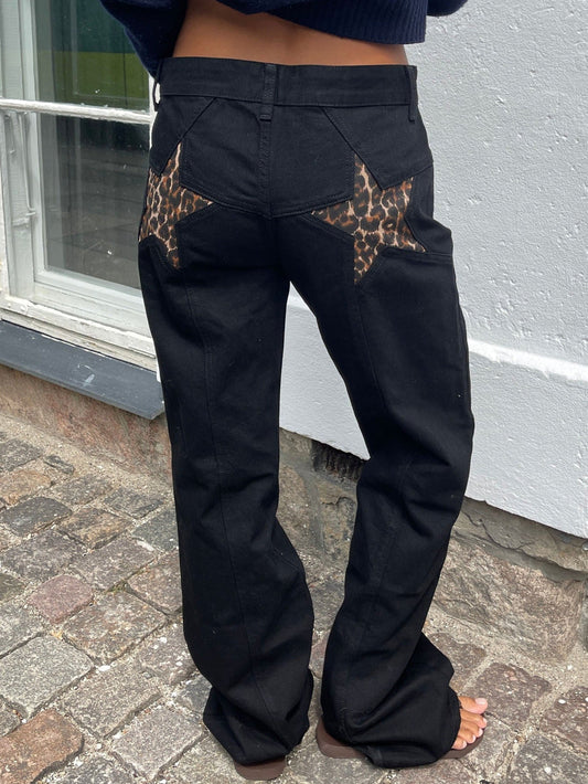 Trendy Color Contrast Splicing Star Denim Pants