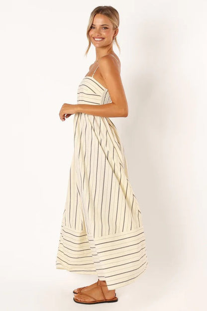 Striped Color Block Backless Spaghetti Dress