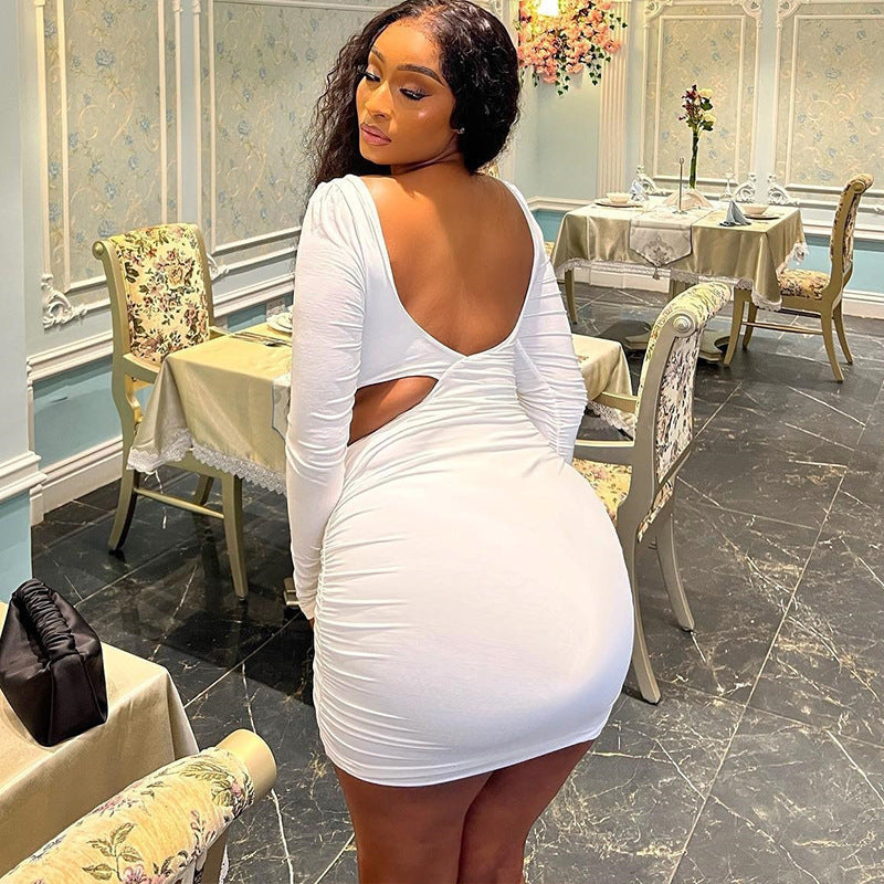 Sexy Backless Ruched Bodycon Dress With V-Neck
