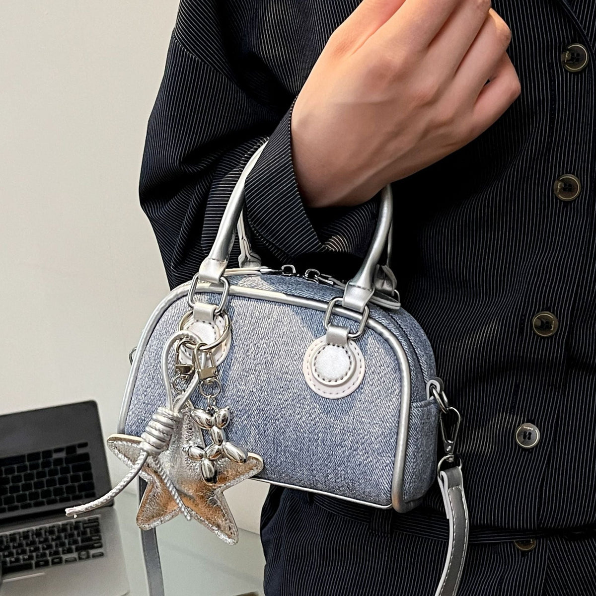 Trendy Shell Bag for Women - Stylish Denim Crossbody