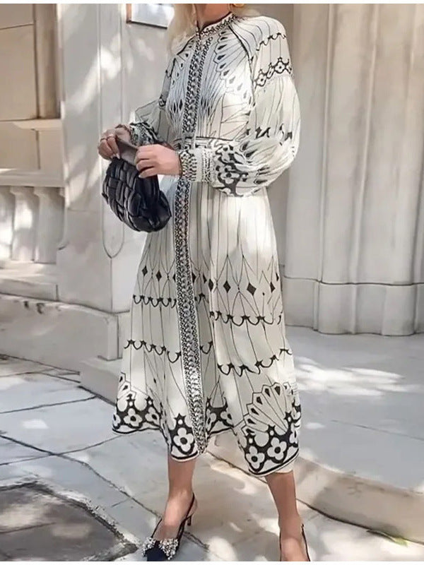 Elegant Floral Print Long Sleeve Maxi Dress