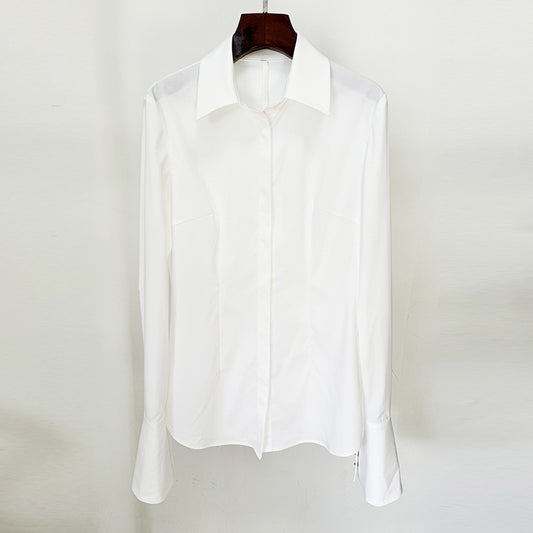Chic White Long Sleeve Shirt With Flared Sleeves