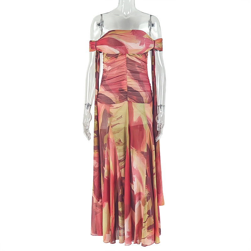 Casual Abstract Print Tube Maxi Dress