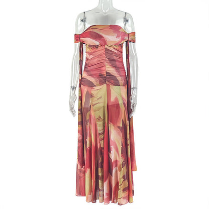 Casual Abstract Print Tube Maxi Dress