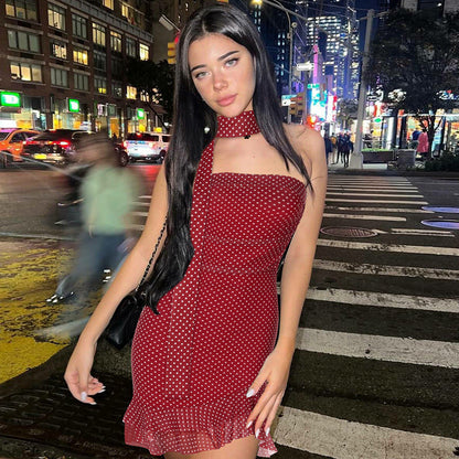Trendy Polka Dot Bodycon Strapless Dress
