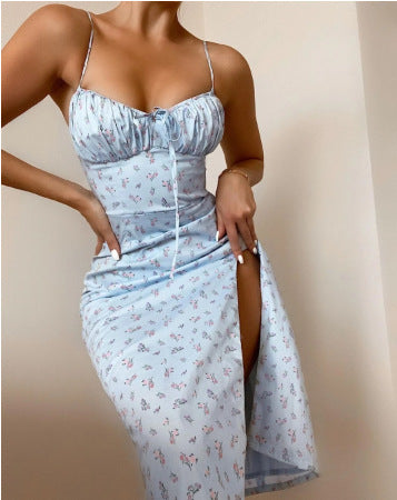 Sexy Floral Print Tie-Front Midi Dress