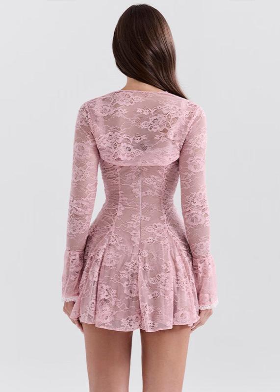 Lace Mini Dress Floral Coral Fit And Flare