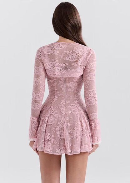 Lace Mini Dress Floral Coral Fit And Flare