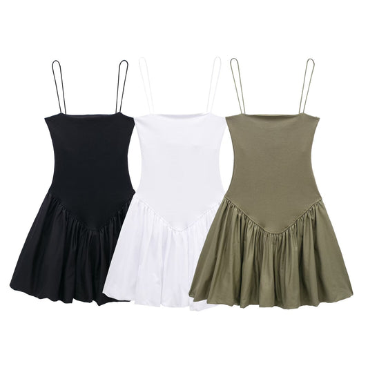 Solid Color Sleeveless Spaghetti Strap Dress