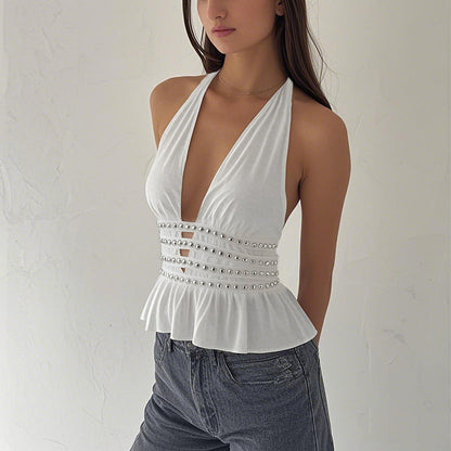 Deep V Neck Self-Tie Tank Top Stylish Casual Women's Top