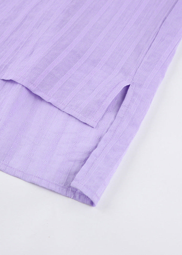 Striped Cotton Shirt And Shorts Set Purple