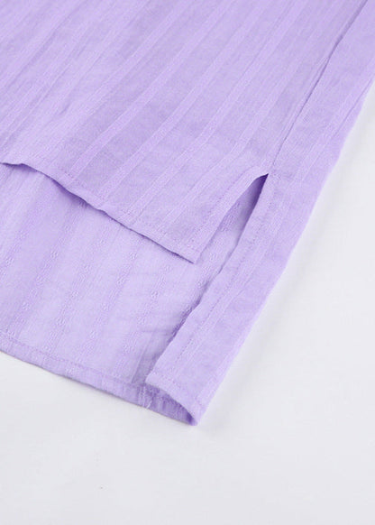 Striped Cotton Shirt And Shorts Set Purple