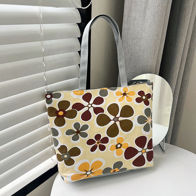 Floral Canvas Tote Bag Stylish Large Capacity Shopping Bag